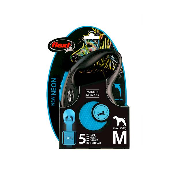 Smycz aut. Flexi Neon taśma M-5m do 25kg niebieska