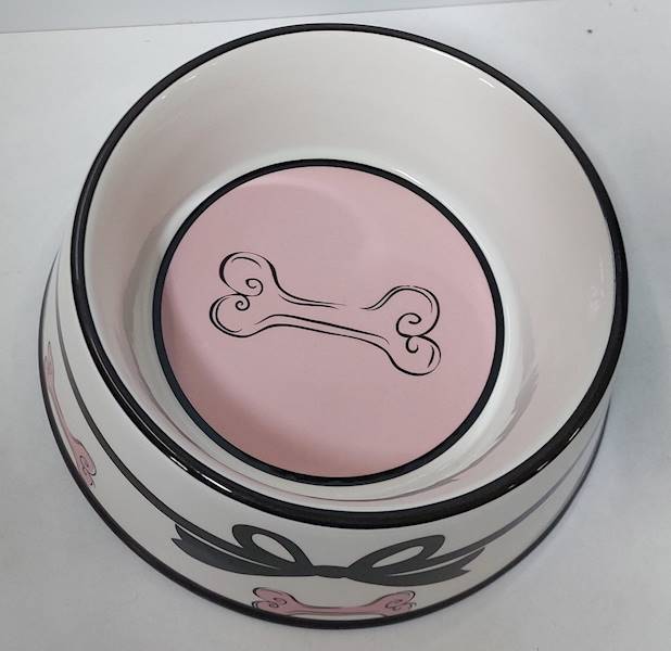 Miska ceramiczna dla psa z czarną kokardką 18,5X7c