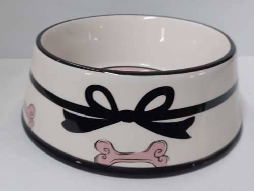 Miska ceramiczna dla psa z czarną kokardką 18,5X7c