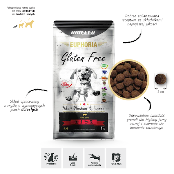 EUPHORIA GLUTEN FREE-DOROSŁE ŚiDR WOŁOWINA 12KG