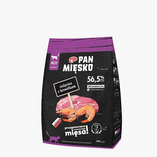 Pan Mięsko sucha dla kota Cielęcina z krewet 400gr
