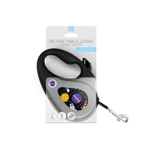 WAUDOG smycz wzór "NASA" L, do 50 kg, 5 m, czarna