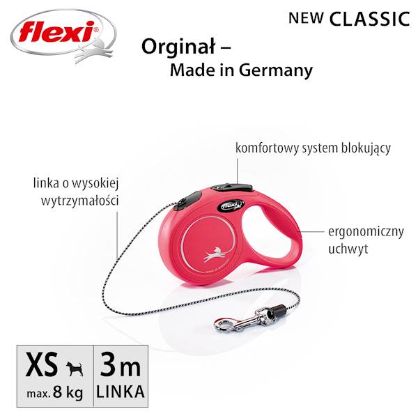 Smycz Flexi Classic linka XS 3m 8kg czerwona