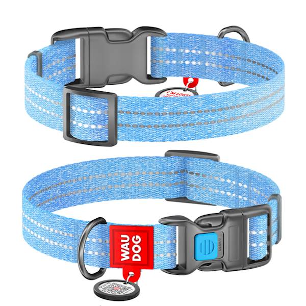 WAUDOG obroża z QR,25 mm na 33-49 cm niebieski L