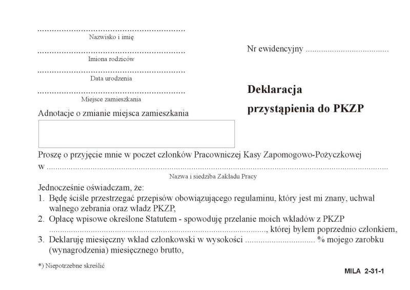 Deklaracja przystąpienia do PKZP/100k.o.
