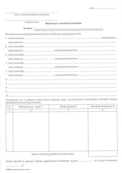 Deklaracja o wysokości dochodów/100sz