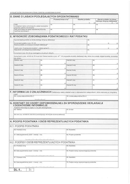 Deklaracja podatek leśny DL-1 /100szt./