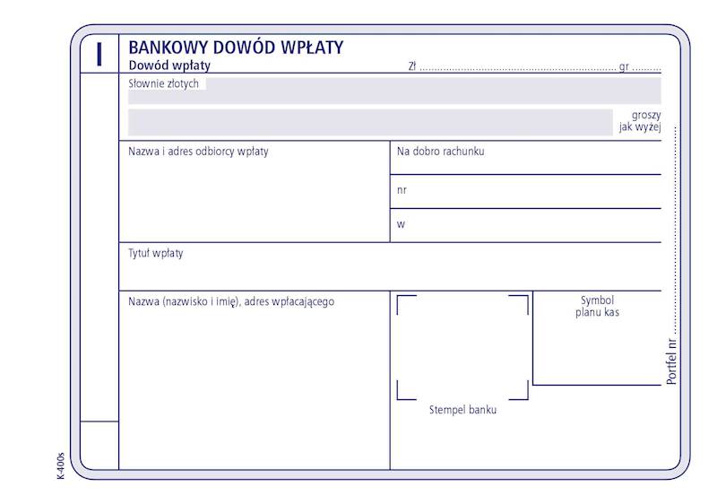 Bankowy dowód wpłaty 3odc./80k. K-400S