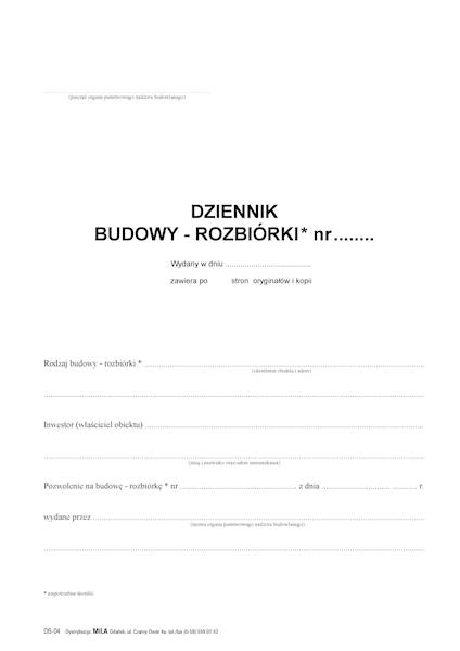 Dziennik budowy-rozbiórki 4str DB-04s samokopia