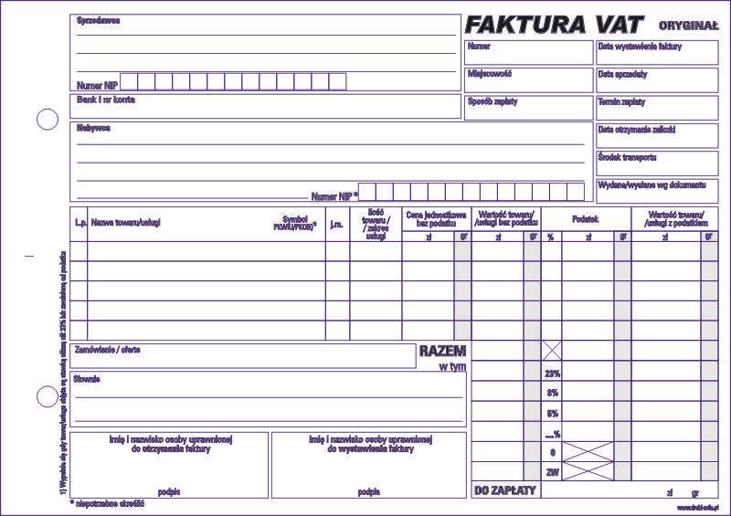 Faktura VAT A5 1+1 80 kartek F-251