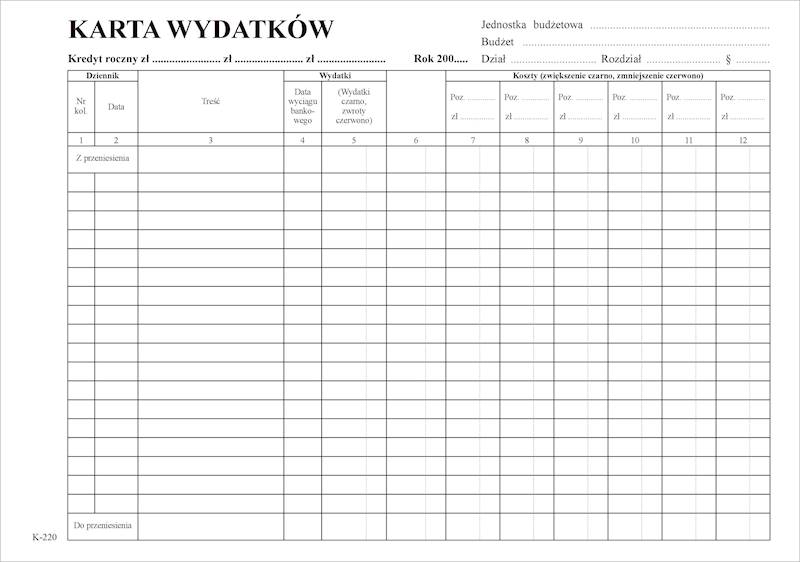 Karta wydatków A4 karton /100szt./