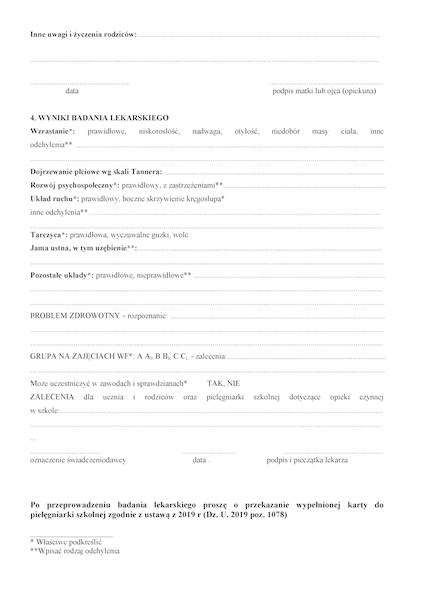Karta profilaktycznego bad. uczna klasy 3 HSZ13.21