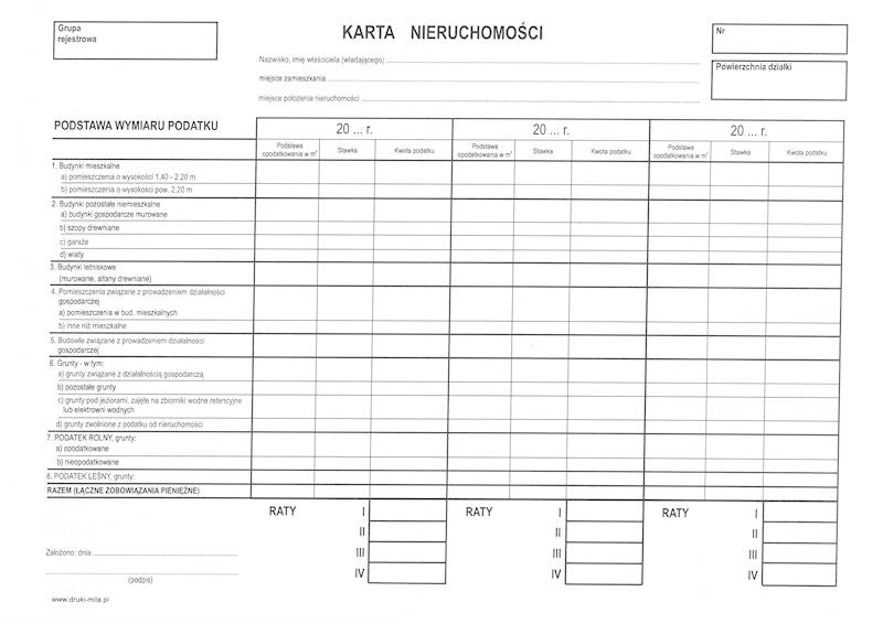 Karta nieruchomości A4