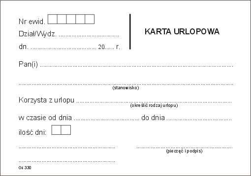Karta urlopowa A6/80k. samokopia