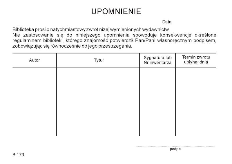 Karta korespond/Upomnienie/100szt./ B-173
