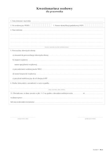 Kwestionariusz osobowy pracownika/80k./