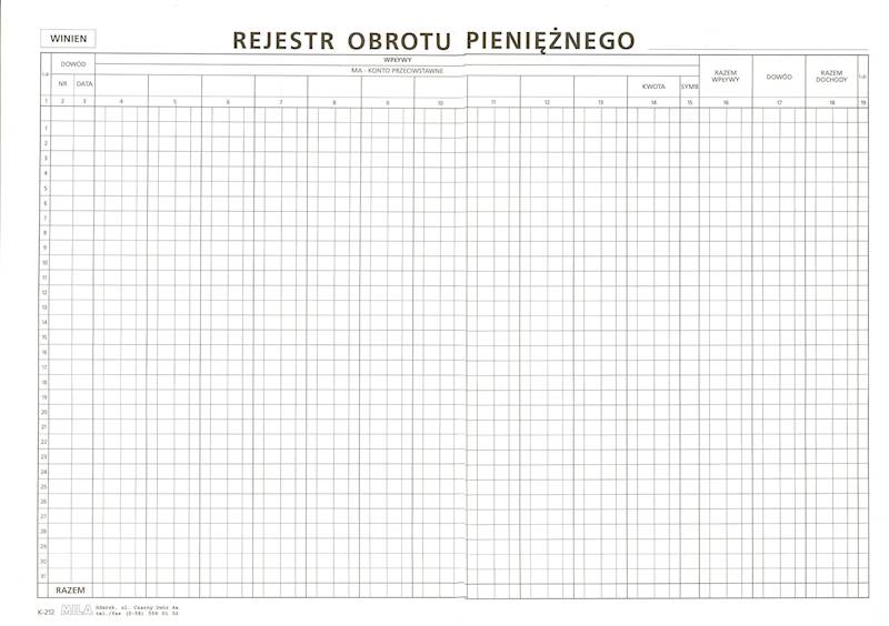 Rejestr obrotu pieniężnego A3/80k.