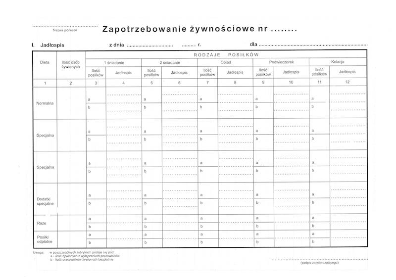 Zapotrzebowanie żywnościowe A5/ 80k.MEN-V/4