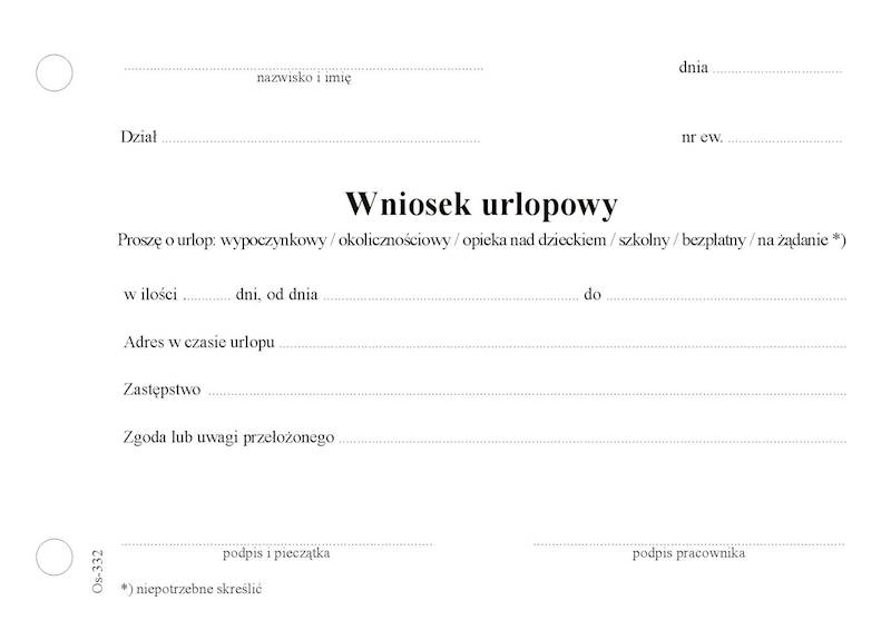 Wniosek urlopowy  A6 80k. Os-332