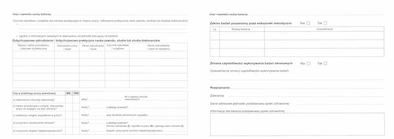 Karta badania profilaktycznego 2x1/2A3  MZ/LP-1