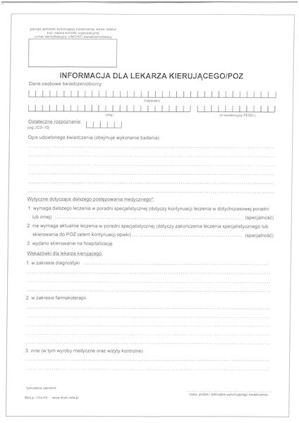 Informacja dla lekarza kierującego A5/100k. samok.