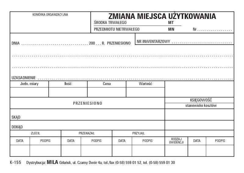 Zmiana miejsca użytkowania /MT/MN
