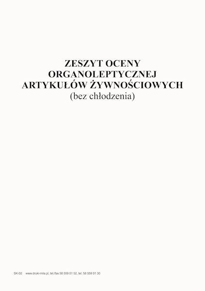 Zeszyt oceny orgal.art.żywn. bez chłodz.