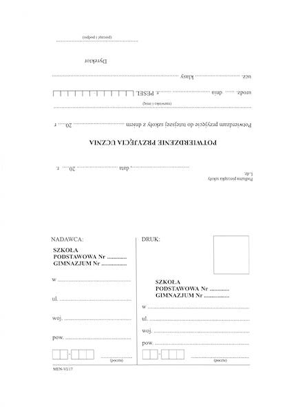 Zawiadomienienie o przekazaniu ucznia VI/17