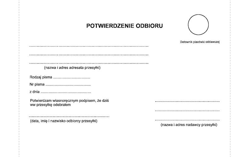 Zwrotne potw. odbioru ord. pod. KPA-5PSP