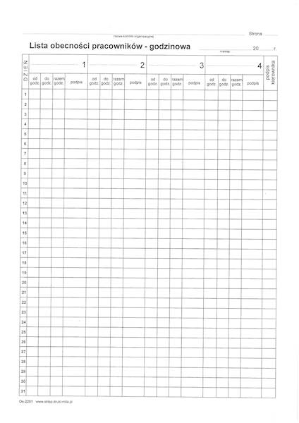 Lista obecności godzinowa (80k.)