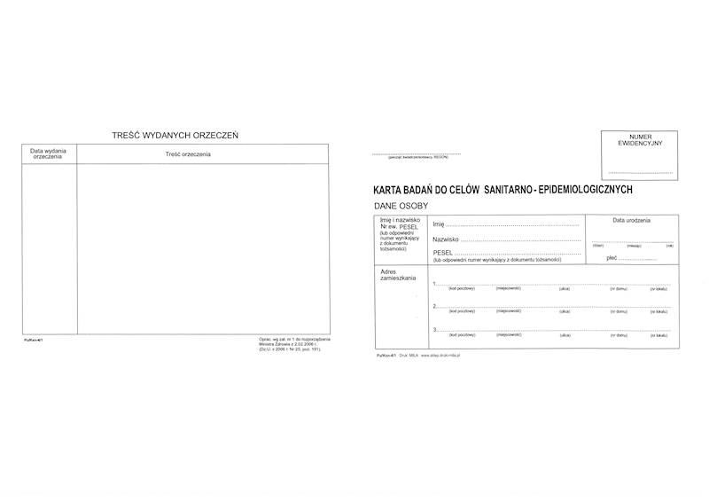Karta badań do celów sanitarno-epidemiol. KSN-4/1