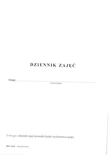 Dziennik zajęć grupy wypoczynku A4   MEN-I/9 A4