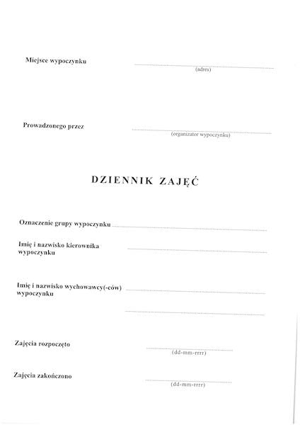 Dziennik zajęć grupy wypoczynku A4   MEN-I/9 A4