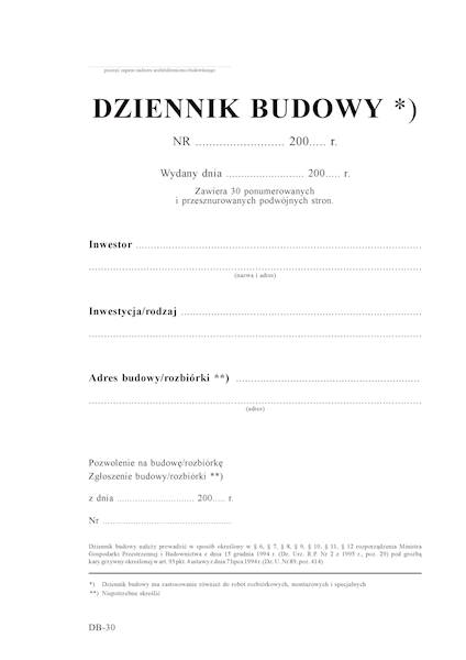 Dziennik budowy 30str./60kart. samokopia