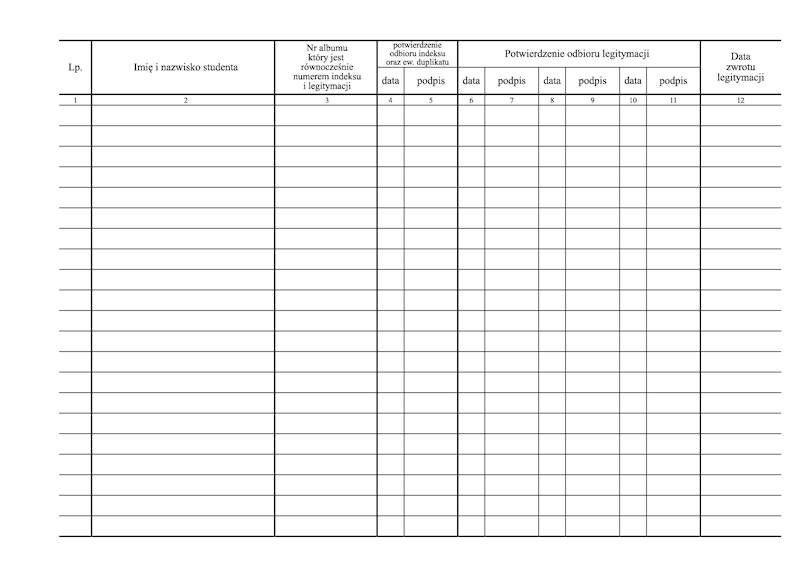 Rejestr Wydanych indeksów i legitymacji studeckich