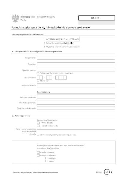 Formularz zgł. utraty lub uszk. dowodu os.DO/F/2