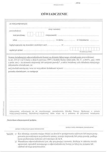 Oświadczenie A4 art. 233 OSW-233STR