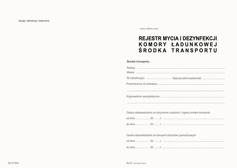 Rejestr mycia i dez. komory ład. środka transportu