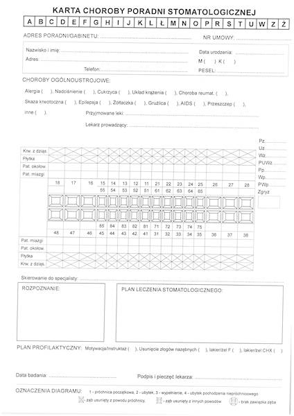 Karta choroby poradni stomatologicznej A4 100k.