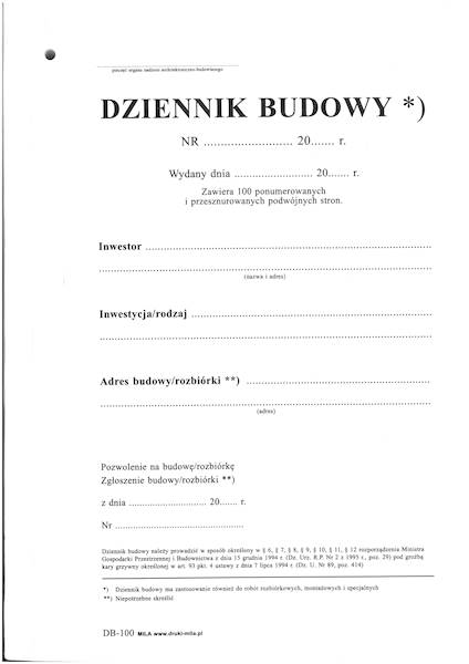 Dziennik budowy 100 str. 200k. offset