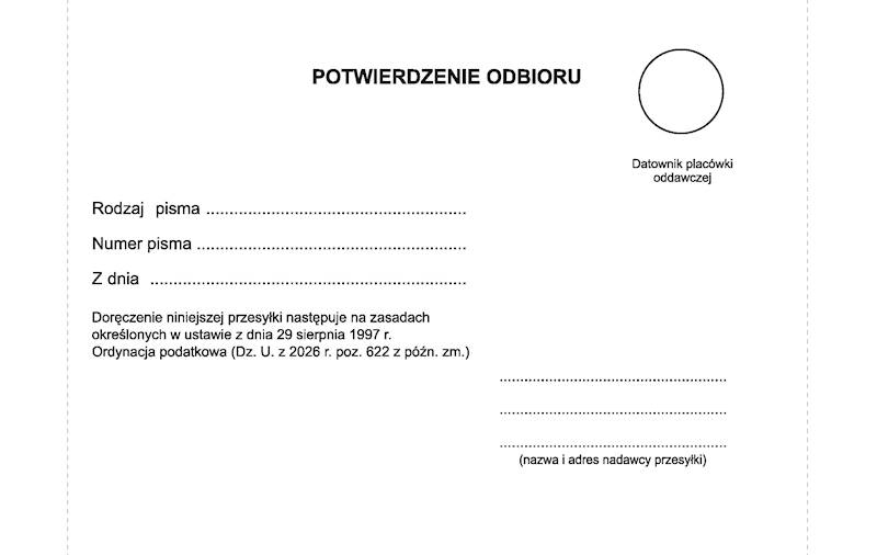 Zwrotne potw. odbioru ord.pod.100szt.KPA-5PSP1