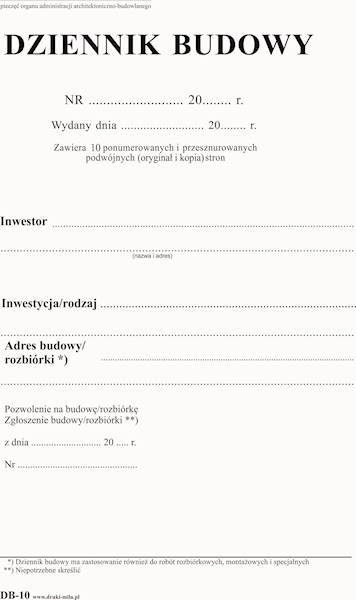 Dziennik budowy 10str./20k. offsetowy