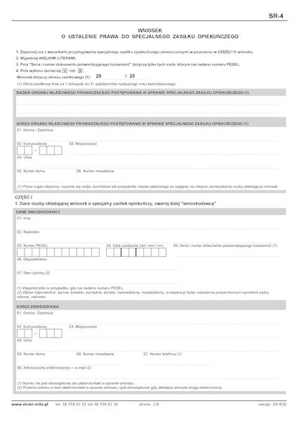 WNIOSEK SR-4 spec. zas. opiek.