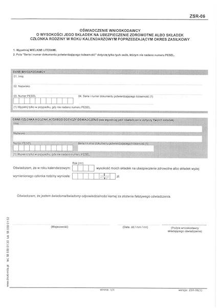 OŚWIADCZENIE ZSR-06 o wys. składek