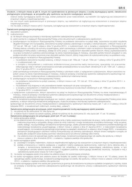 WNIOSEK SR-5 świadczenie pielęgnacyjne