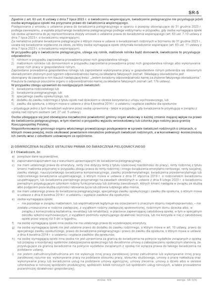 WNIOSEK SR-5 świadczenie pielęgnacyjne