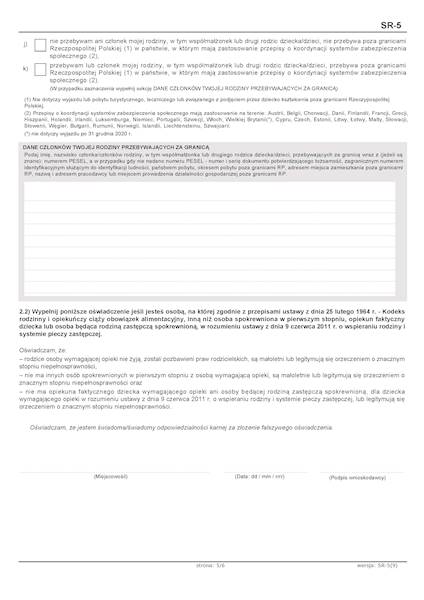 WNIOSEK SR-5 świadczenie pielęgnacyjne