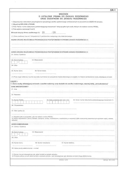 WNIOSEK o ustalenie prawa do zas. rodz.SR-1 