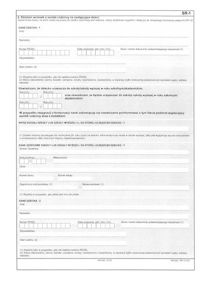 WNIOSEK o ustalenie prawa do zas. rodz.SR-1 