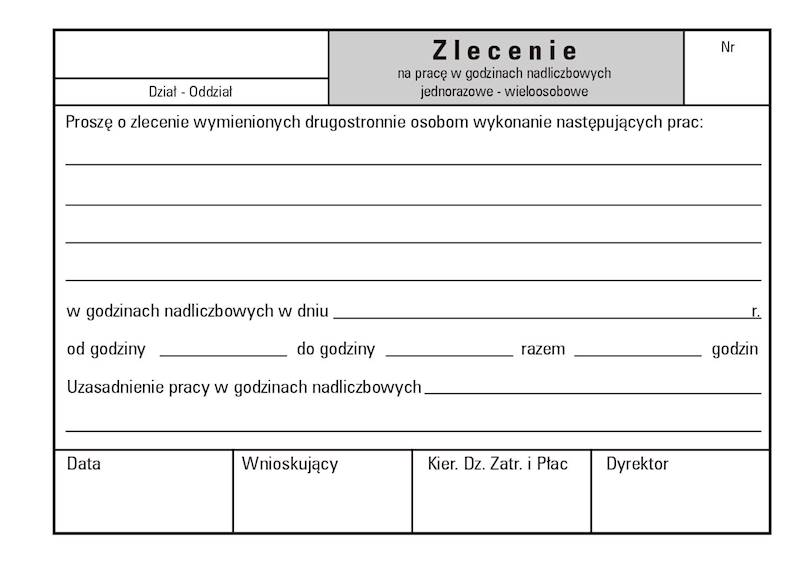Zlecenie na pracę w godz. nadl. A5 samokopia